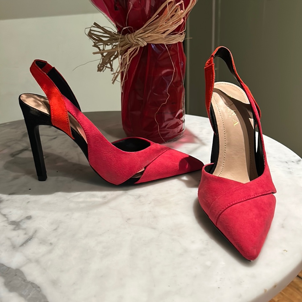 Pink and red pointed toe Zara heels, worn once
